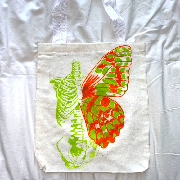 Handbags - Screen Print Skeleton & Butterfly Tote Bag